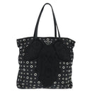 PRADA Grommet Tote Bag Nylon Black Silver Auth bs30430-13