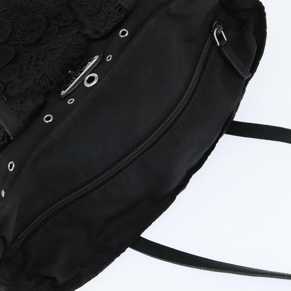 PRADA Grommet Tote Bag Nylon Black Silver Auth bs30430