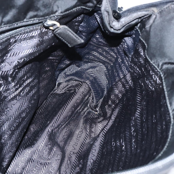 PRADA Tote Bag Nylon Black Silver Auth bs30431