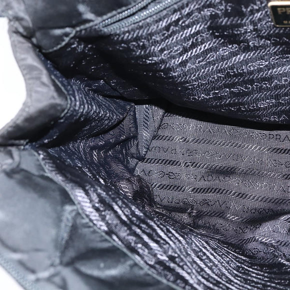 PRADA Tote Bag Nylon Black Silver Auth bs30431