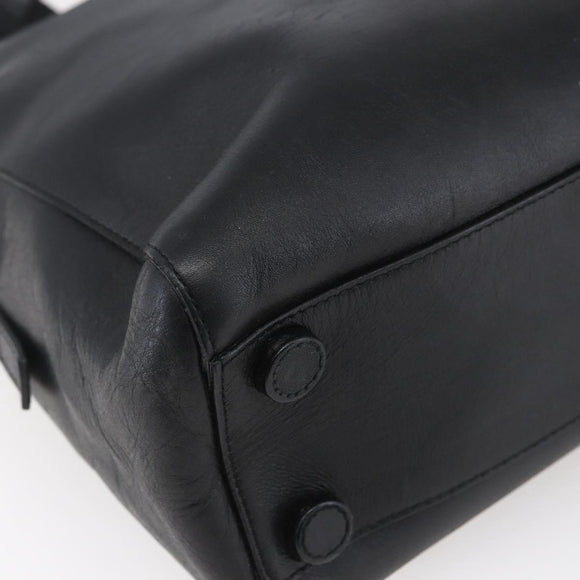 PRADA Hand Bag Leather Black Silver Auth bs30432