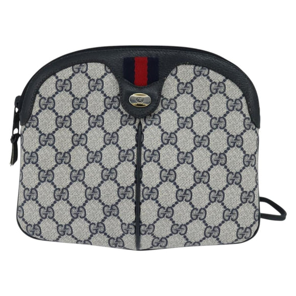 GUCCI GG Supreme Sherry Line Shoulder Bag PVC Navy Gold 904 02 047 Auth bs30434