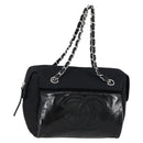 CHANEL COCO Mark Chain Bag Nylon Patent leather Black Silver CC Auth bs30439-1