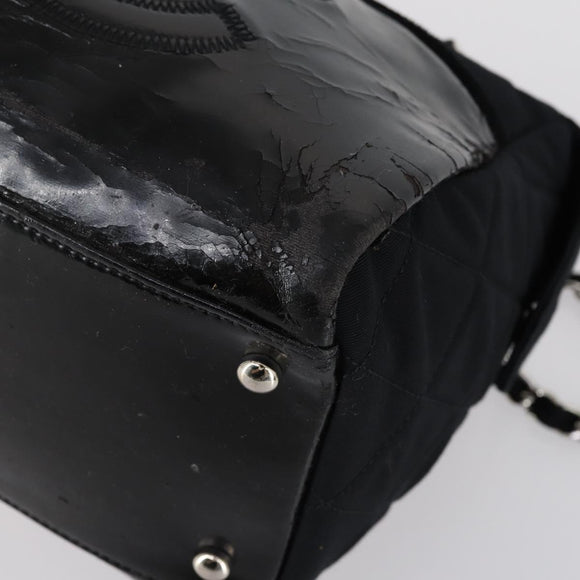 CHANEL COCO Mark Chain Bag Nylon Patent leather Black Silver CC Auth bs30439