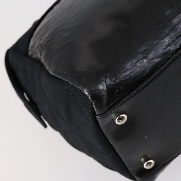 CHANEL COCO Mark Chain Bag Nylon Patent leather Black Silver CC Auth bs30439