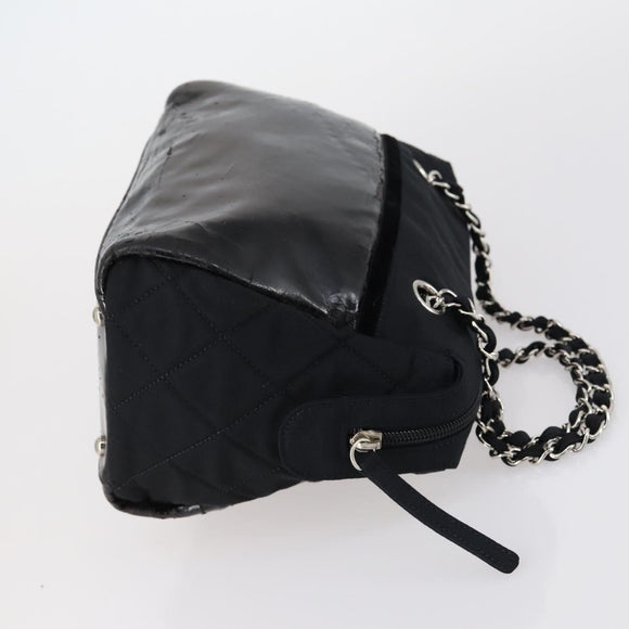 CHANEL COCO Mark Chain Bag Nylon Patent leather Black Silver CC Auth bs30439