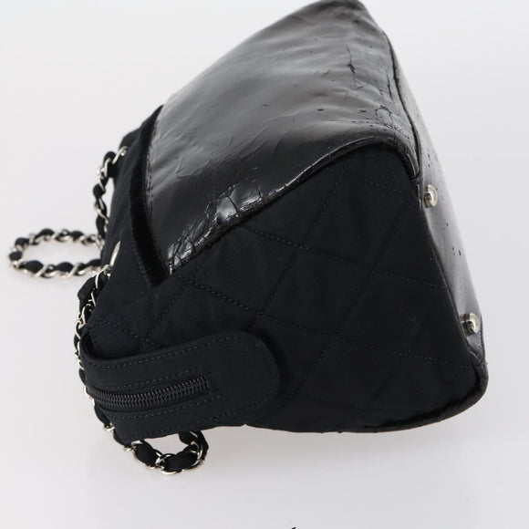 CHANEL COCO Mark Chain Bag Nylon Patent leather Black Silver CC Auth bs30439
