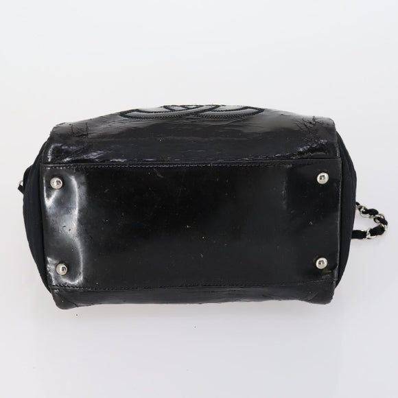 CHANEL COCO Mark Chain Bag Nylon Patent leather Black Silver CC Auth bs30439