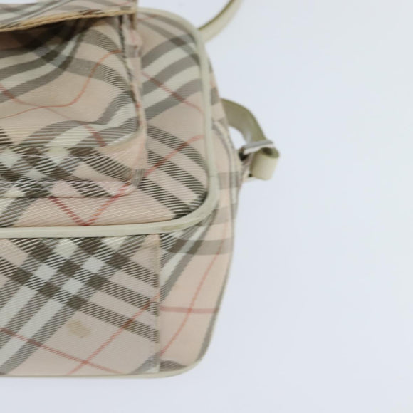 BURBERRY Nova Check Blue Label Shoulder Bag Canvas Beige Silver Auth bs30440