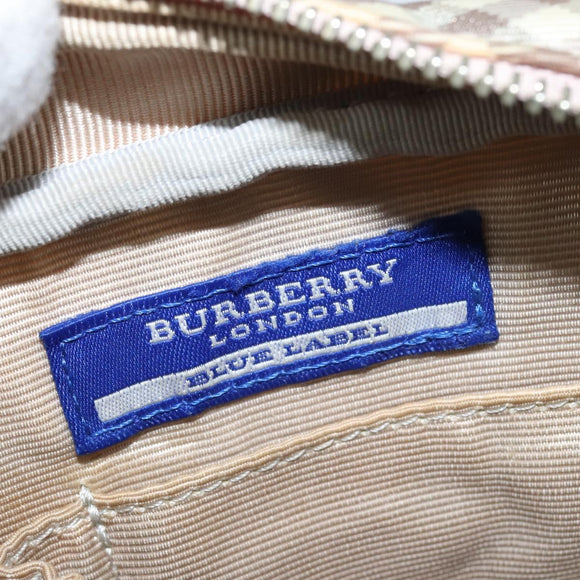 BURBERRY Nova Check Blue Label Shoulder Bag Canvas Beige Silver Auth bs30440