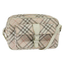 BURBERRY Nova Check Blue Label Shoulder Bag Canvas Beige Silver Auth bs30440-1