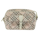 BURBERRY Nova Check Blue Label Shoulder Bag Canvas Beige Silver Auth bs30440-13