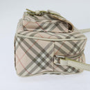 BURBERRY Nova Check Blue Label Shoulder Bag Canvas Beige Silver Auth bs30440-4