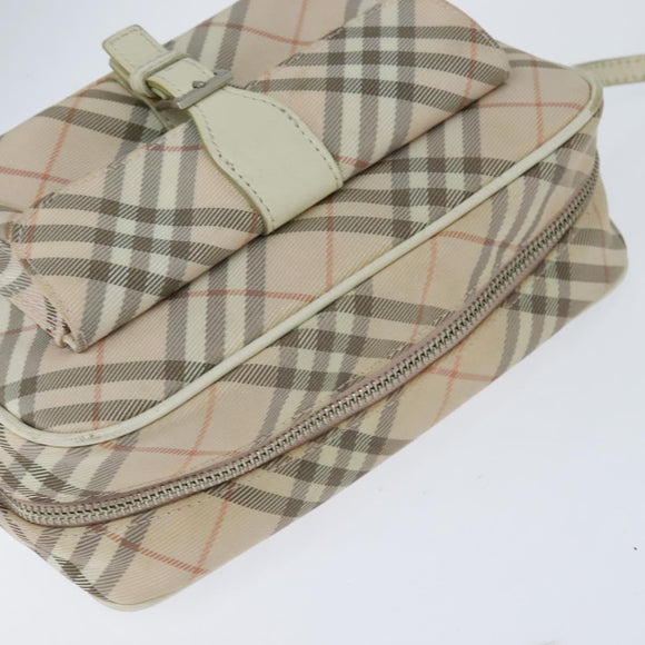 BURBERRY Nova Check Blue Label Shoulder Bag Canvas Beige Silver Auth bs30440