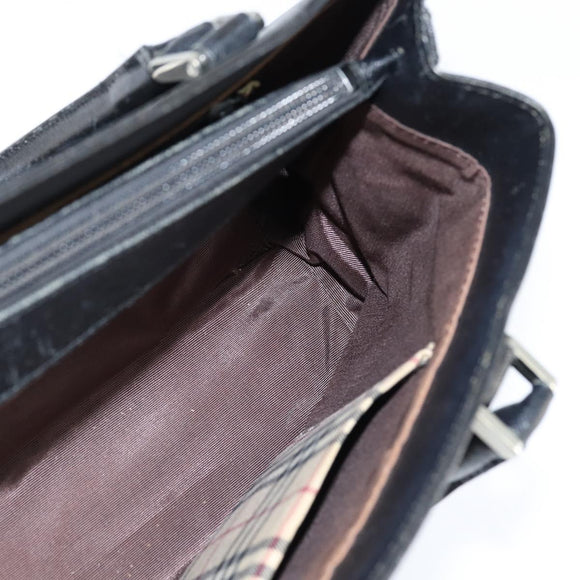 BURBERRY Hand Bag Leather Black Silver Auth bs30441