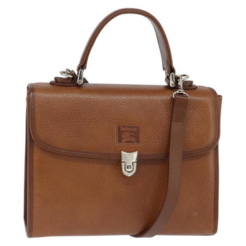 Burberrys Nova Check Hand Bag Leather 2way Brown Gold Auth bs30444