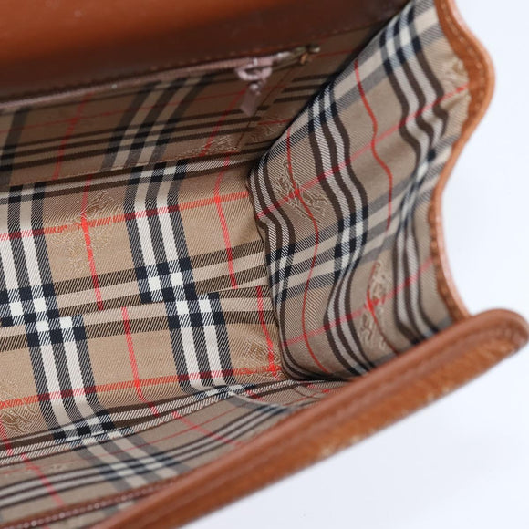 Burberrys Nova Check Hand Bag Leather 2way Brown Gold Auth bs30444