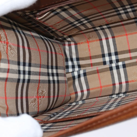 Burberrys Nova Check Hand Bag Leather 2way Brown Gold Auth bs30444