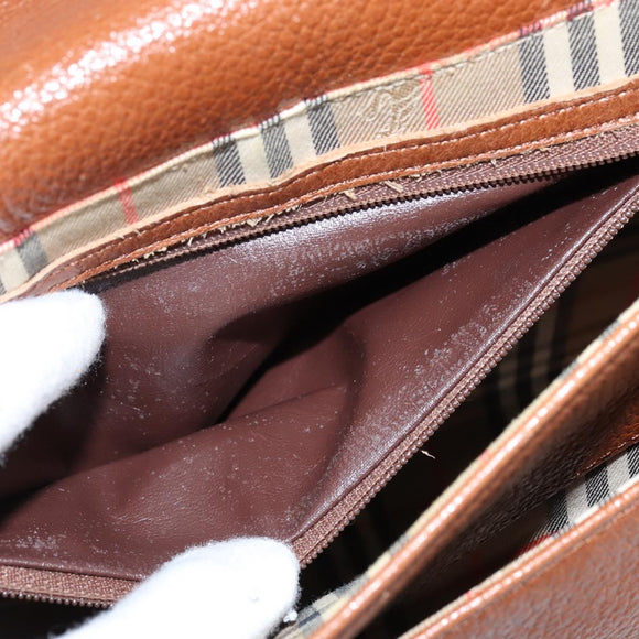 Burberrys Nova Check Shoulder Bag Leather Brown Gold Auth bs30445