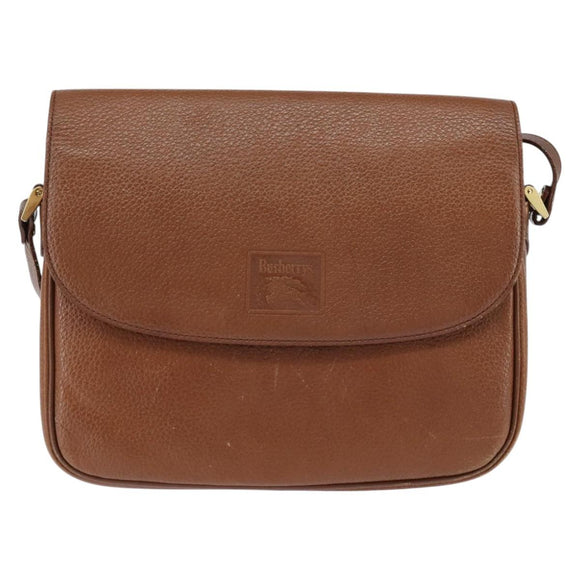 Burberrys Nova Check Shoulder Bag Leather Brown Gold Auth bs30445