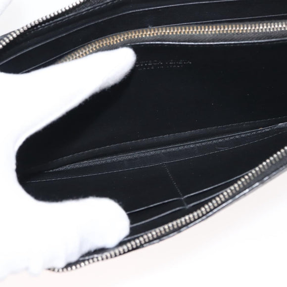 BOTTEGA VENETA Debossed INTRECCIATO Round Zip Wallet Leather Black Auth bs30450