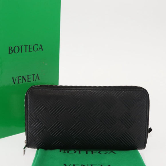 BOTTEGA VENETA Debossed INTRECCIATO Round Zip Wallet Leather Black Auth bs30450