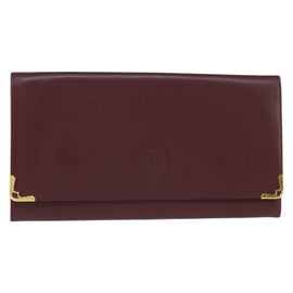 CARTIER Must Line Clutch Bag Leather Bordeaux Gold Auth bs30457