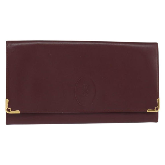 CARTIER Must Line Clutch Bag Leather Bordeaux Gold Auth bs30457