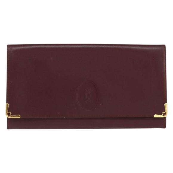 CARTIER Must Line Clutch Bag Leather Bordeaux Gold Auth bs30457