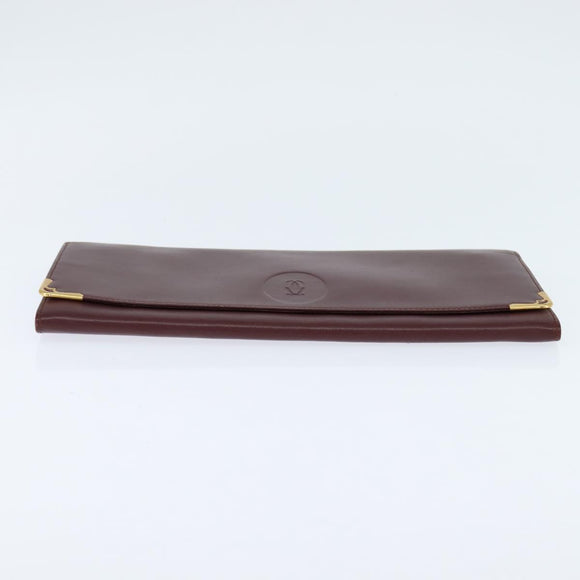 CARTIER Must Line Clutch Bag Leather Bordeaux Gold Auth bs30457