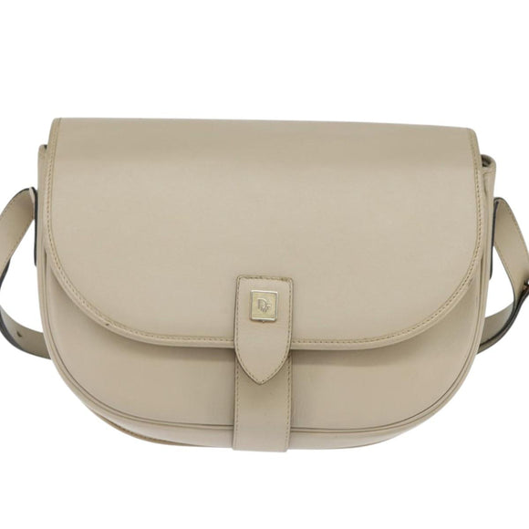 Christian Dior Shoulder Bag Leather Beige Gold Auth bs30458