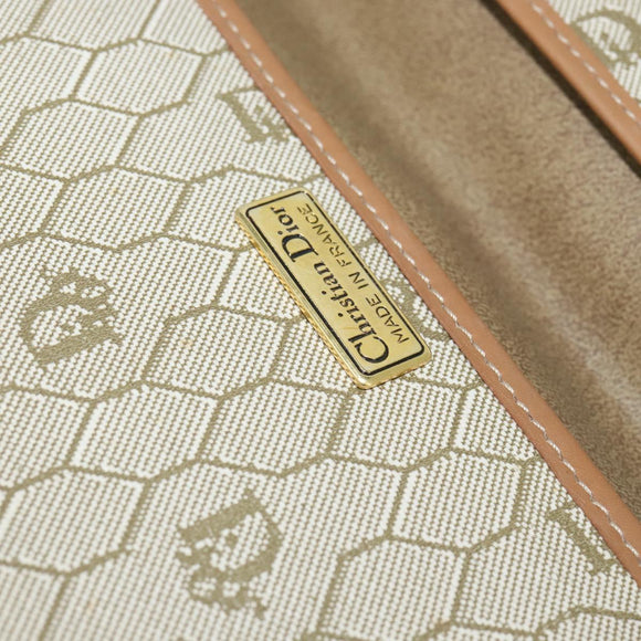Christian Dior Honeycomb Canvas Clutch Bag PVC Beige Gold Auth bs30459