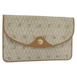 Christian Dior Honeycomb Canvas Clutch Bag PVC Beige Gold Auth bs30459