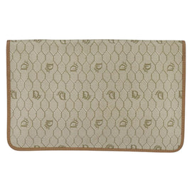 Christian Dior Honeycomb Canvas Clutch Bag PVC Beige Gold Auth bs30459 - 0