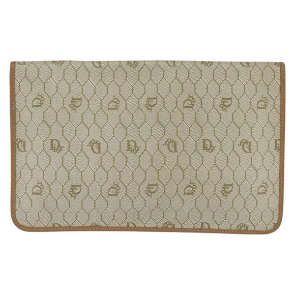 Christian Dior Honeycomb Canvas Clutch Bag PVC Beige Gold Auth bs30459