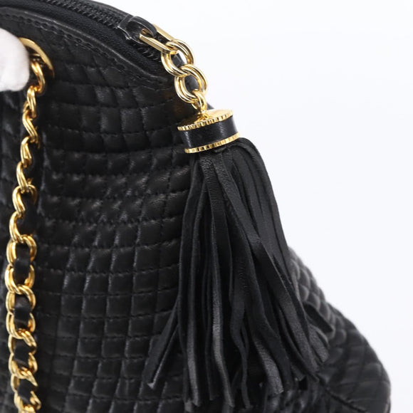 BALLY Chain Shoulder Bag Leather Black Auth bs30460