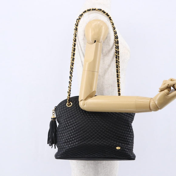 BALLY Chain Shoulder Bag Leather Black Auth bs30460