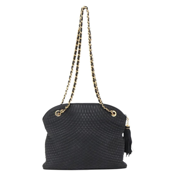 BALLY Chain Shoulder Bag Leather Black Auth bs30460