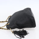 BALLY Chain Shoulder Bag Leather Black Auth bs30460-3