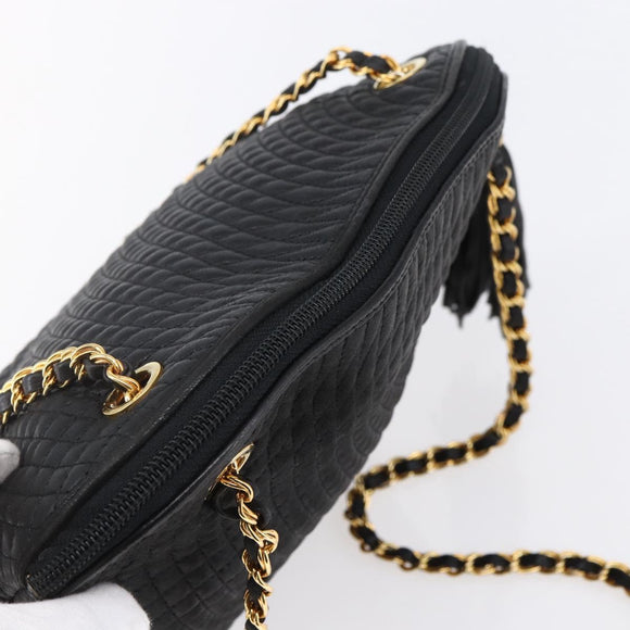 BALLY Chain Shoulder Bag Leather Black Auth bs30460