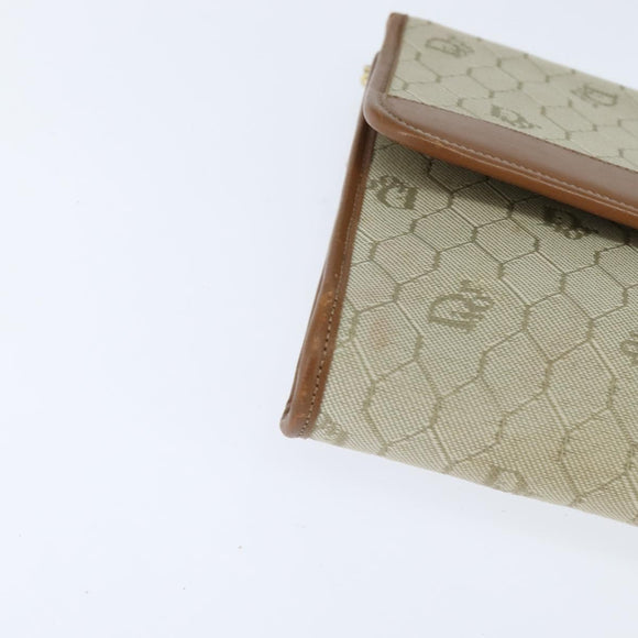 Christian Dior Honeycomb Canvas Chain Shoulder Bag Beige Auth bs30461