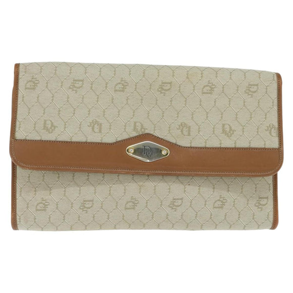 Christian Dior Honeycomb Canvas Chain Shoulder Bag Beige Auth bs30461