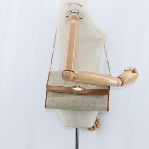 Christian Dior Honeycomb Canvas Chain Shoulder Bag Beige Auth bs30461