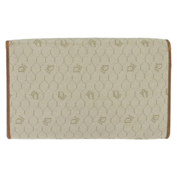 Christian Dior Honeycomb Canvas Chain Shoulder Bag Beige Auth bs30461