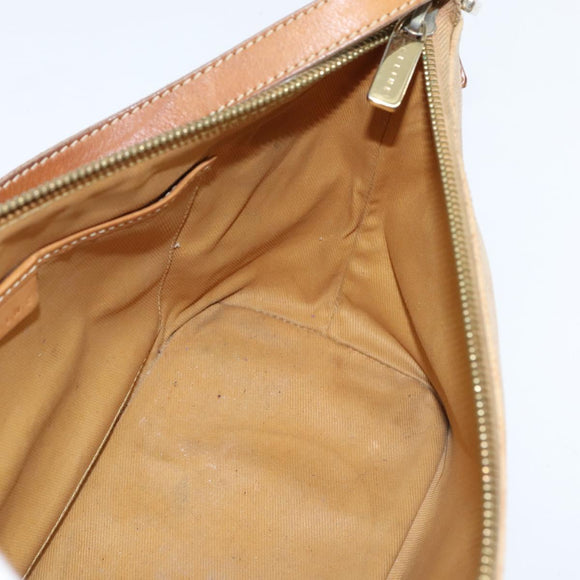 CELINE Macadam Canvas Shoulder Bag Beige Gold Auth bs30462