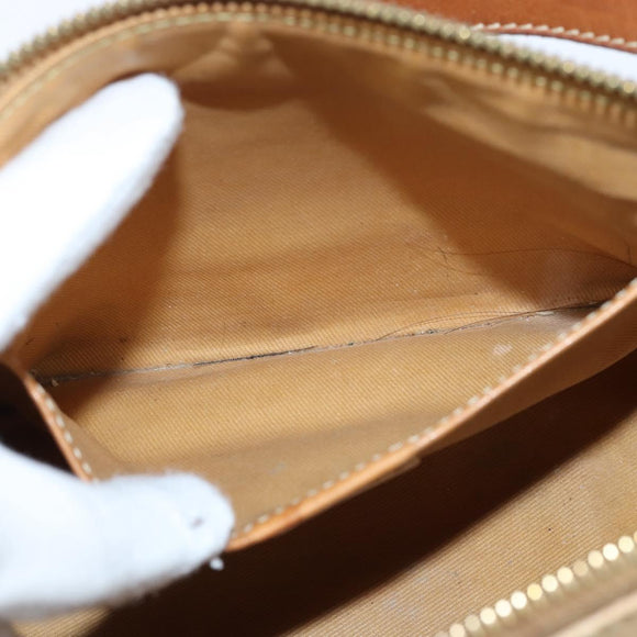 CELINE Macadam Canvas Shoulder Bag Beige Gold Auth bs30462