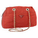 PRADA Chain Quilted Tote Bag Nylon Orange Gold Auth bs30467-1