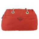 PRADA Chain Quilted Tote Bag Nylon Orange Gold Auth bs30467-13