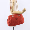 PRADA Chain Quilted Tote Bag Nylon Orange Gold Auth bs30467-22