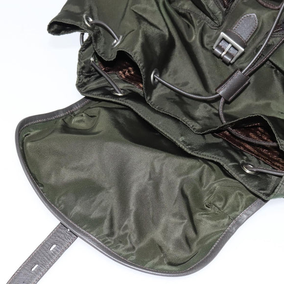 PRADA Backpack Nylon Leather Khaki Auth bs30468